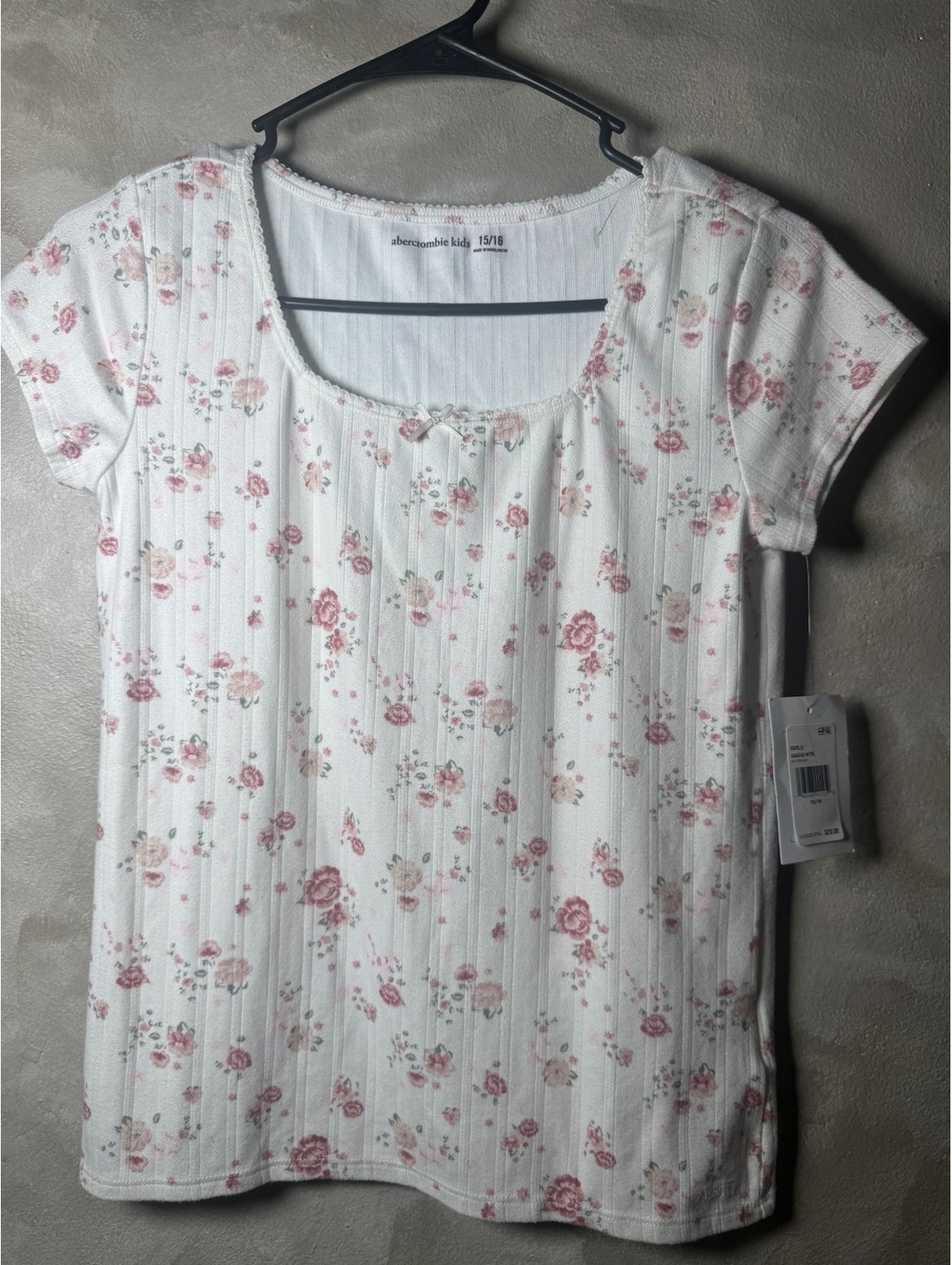 Abercrombie Kids Girls Floral Ribbed Top Size 15/16 NWT White Pink